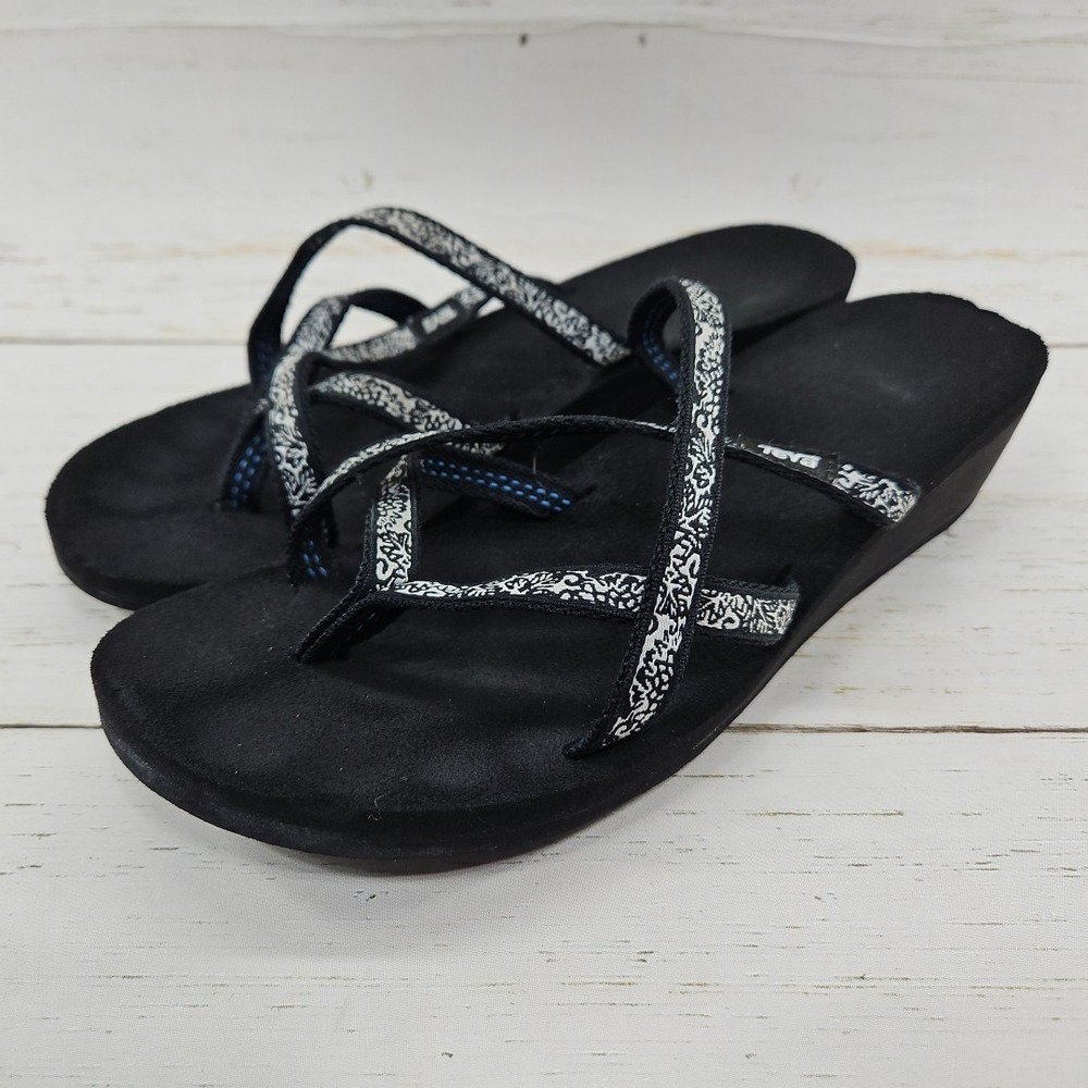Teva Mush Mandalyn Ola 2 Womens Size 10 Black White‎ Wedge Sandals 1000099